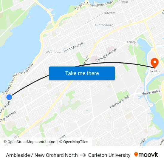 Ambleside / New Orchard North to Carleton University map