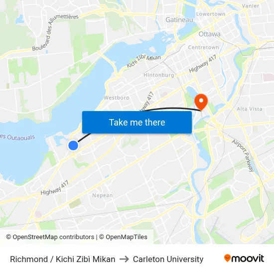 Richmond / Kichi Zibì Mikan to Carleton University map