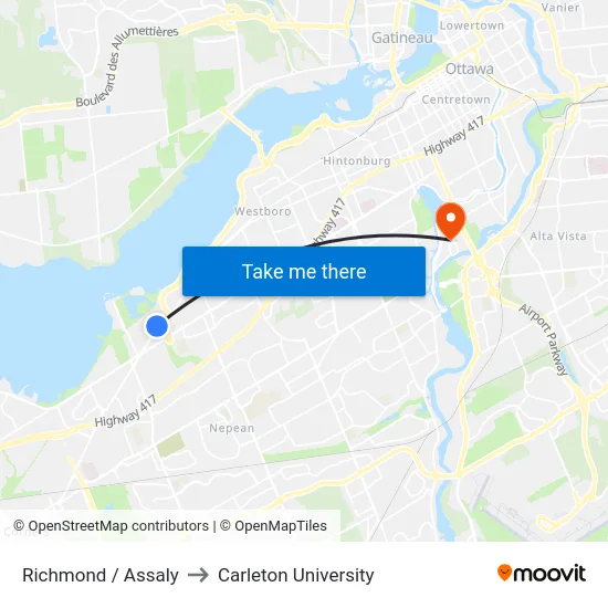 Richmond / Assaly to Carleton University map