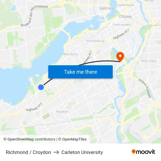 Richmond / Croydon to Carleton University map