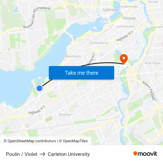 Poulin / Violet to Carleton University map