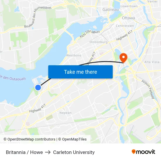 Britannia / Howe to Carleton University map
