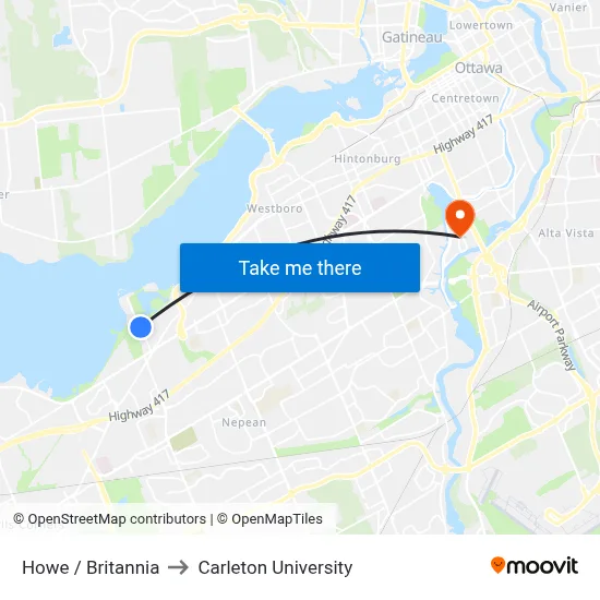 Howe / Britannia to Carleton University map