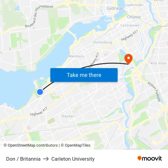 Don / Britannia to Carleton University map