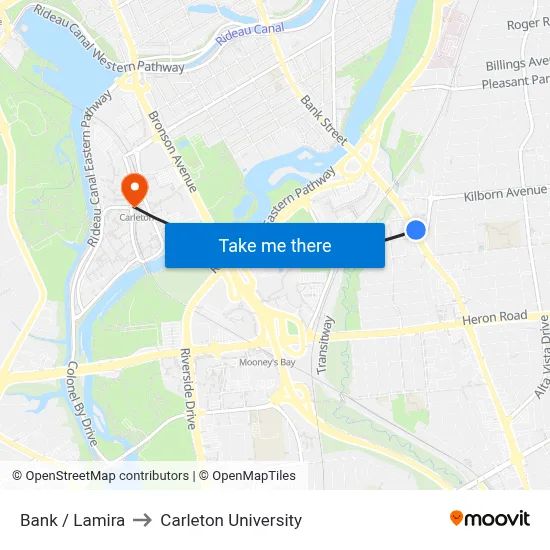 Bank / Lamira to Carleton University map