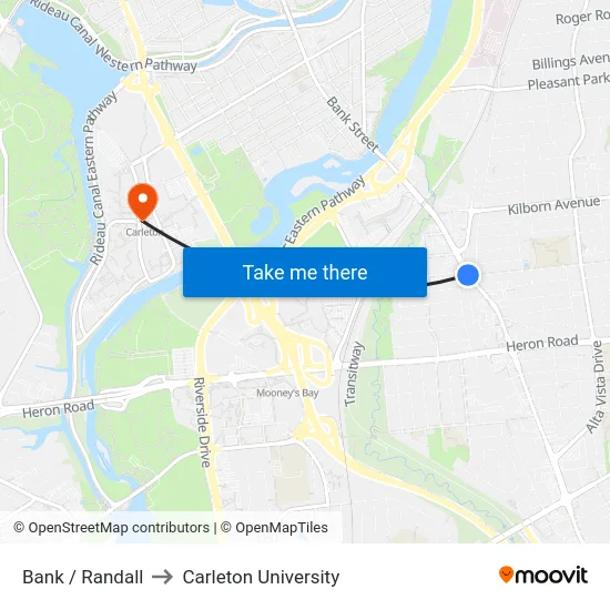 Bank / Randall to Carleton University map