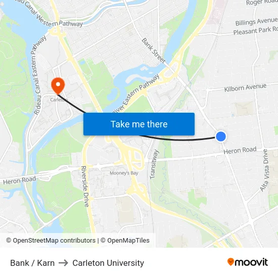 Bank / Karn to Carleton University map