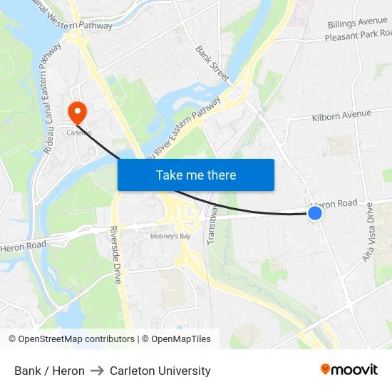 Bank / Heron to Carleton University map