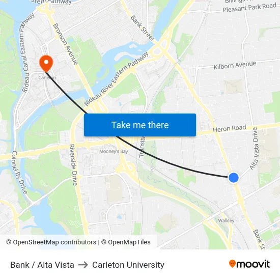 Bank / Alta Vista to Carleton University map