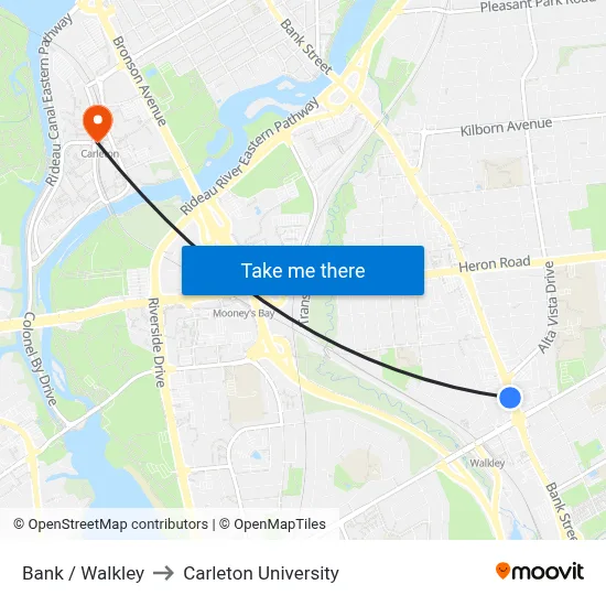 Bank / Walkley to Carleton University map