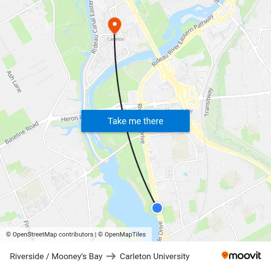 Riverside / Mooney's Bay to Carleton University map