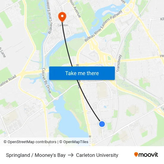 Springland / Mooney's Bay to Carleton University map