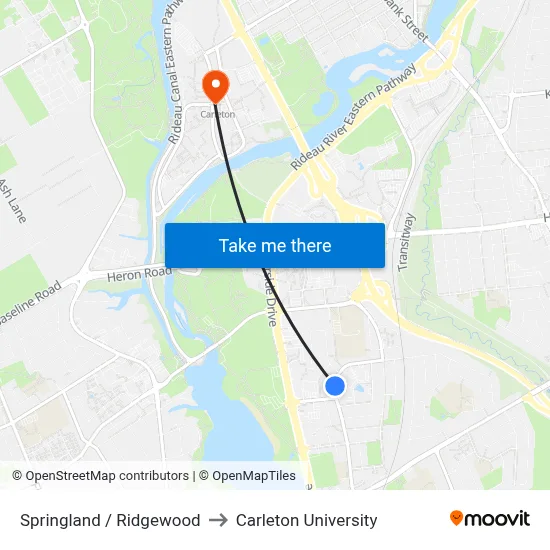 Springland / Ridgewood to Carleton University map