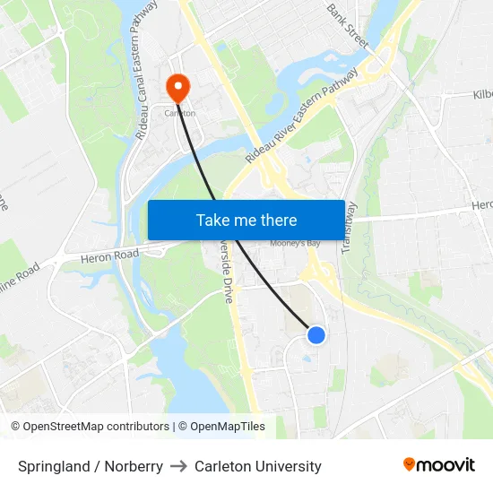 Springland / Norberry to Carleton University map