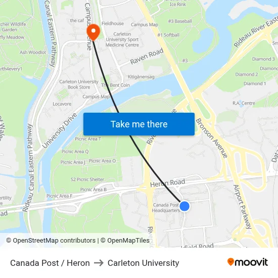 Canada Post / Heron to Carleton University map