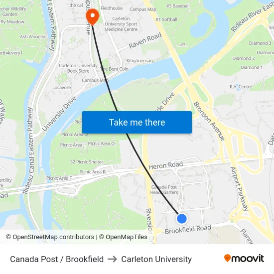 Canada Post / Brookfield to Carleton University map