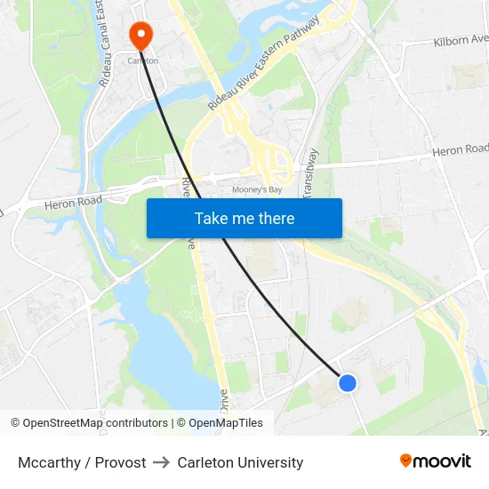 Mccarthy / Provost to Carleton University map