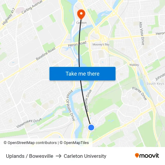 Uplands / Bowesville to Carleton University map