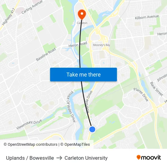 Uplands / Bowesville to Carleton University map