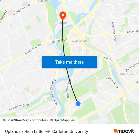 Uplands / Rich Little to Carleton University map