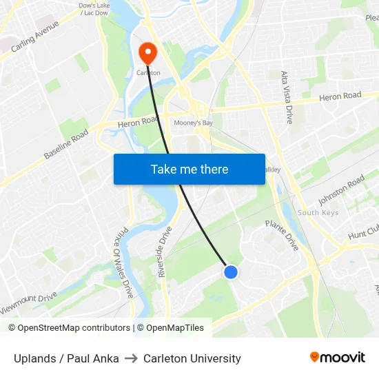 Uplands / Paul Anka to Carleton University map