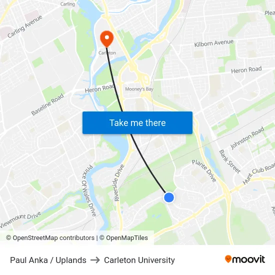 Paul Anka / Uplands to Carleton University map