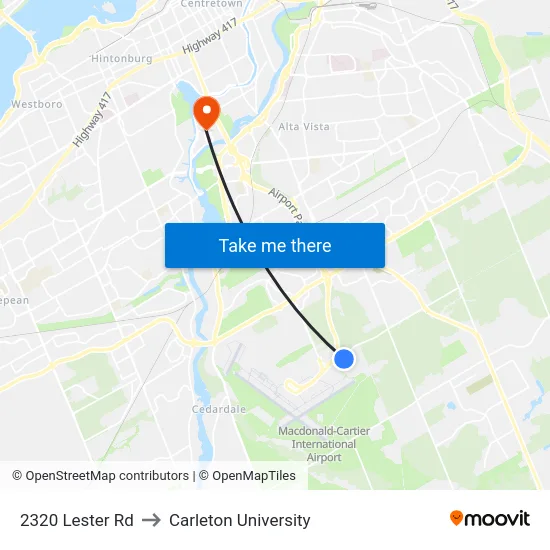 2320 Lester Rd to Carleton University map