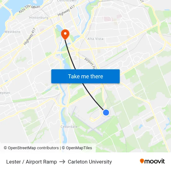 Lester / Airport Ramp to Carleton University map