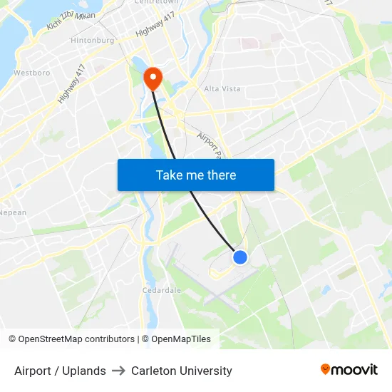 Airport / Uplands to Carleton University map