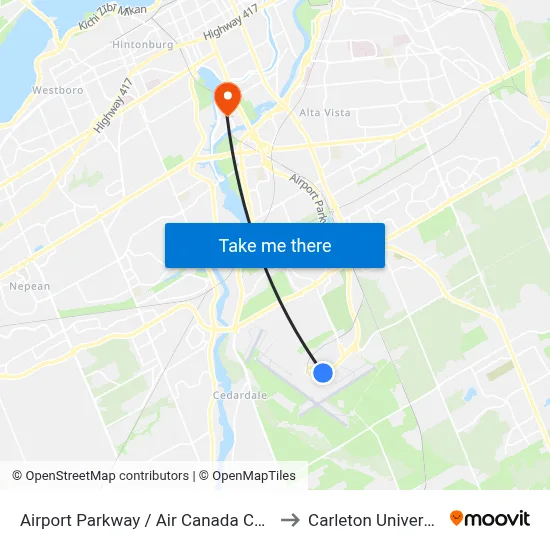 Airport Parkway / Air Canada Cargo to Carleton University map