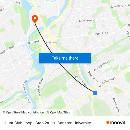 Hunt Club Loop - Stop 2a to Carleton University map