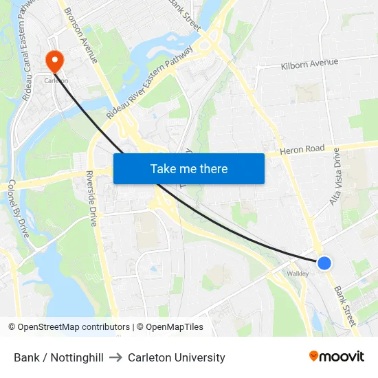 Bank / Nottinghill to Carleton University map