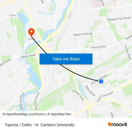 Tapiola / Celtic to Carleton University map