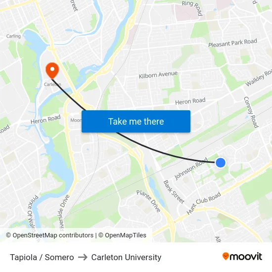 Tapiola / Somero to Carleton University map