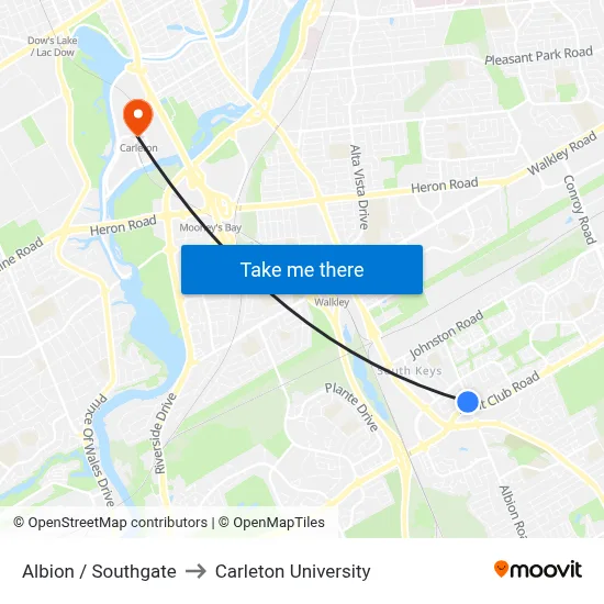 Albion / Southgate to Carleton University map