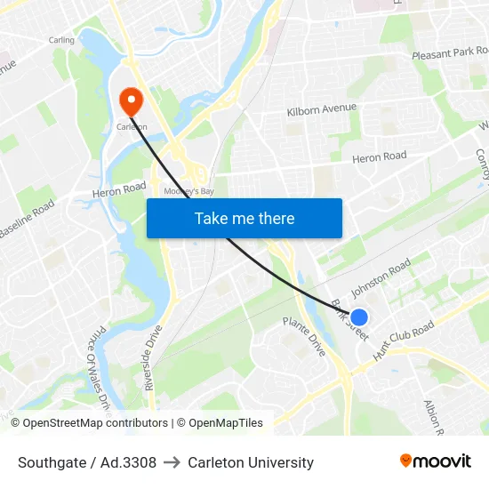 Southgate / Ad.3308 to Carleton University map