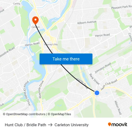 Hunt Club / Bridle Path to Carleton University map
