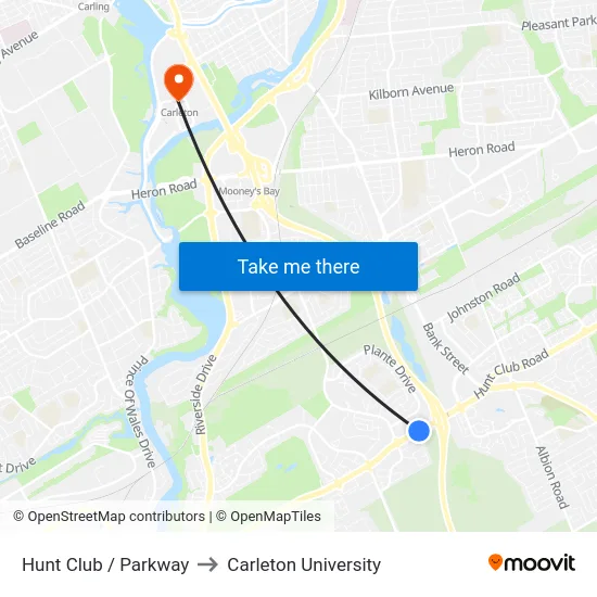 Hunt Club / Parkway to Carleton University map