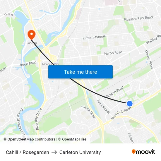 Cahill / Rosegarden to Carleton University map
