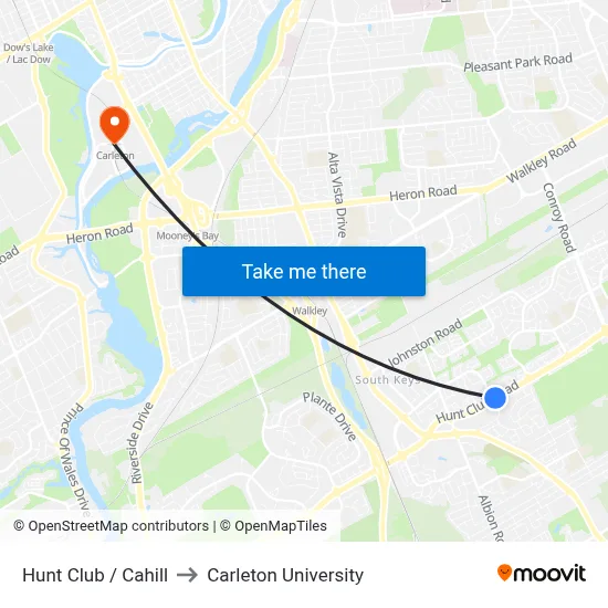 Hunt Club / Cahill to Carleton University map
