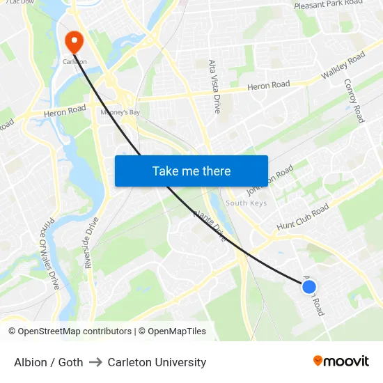 Albion / Goth to Carleton University map