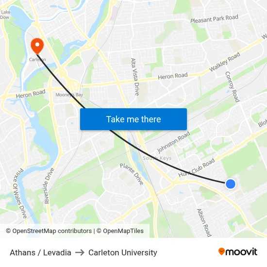 Athans / Levadia to Carleton University map