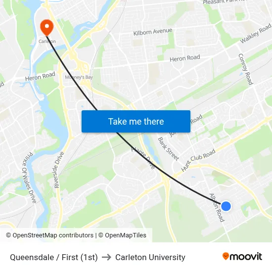 Queensdale / First (1st) to Carleton University map
