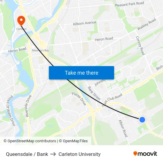 Queensdale / Bank to Carleton University map