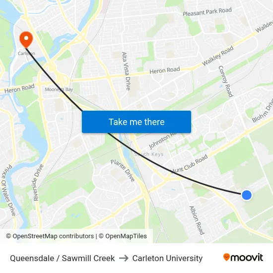 Queensdale / Sawmill Creek to Carleton University map