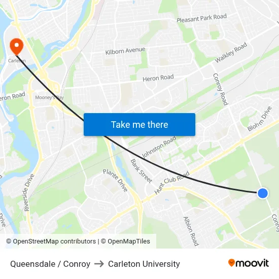 Queensdale / Conroy to Carleton University map