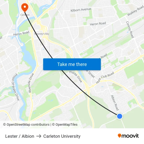 Lester / Albion to Carleton University map