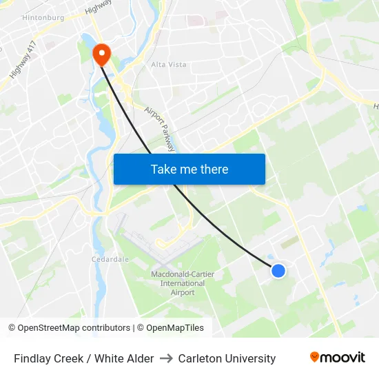 Findlay Creek / White Alder to Carleton University map