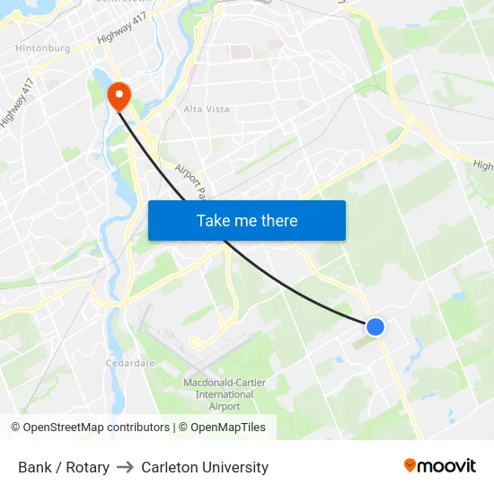 Bank / Rotary to Carleton University map