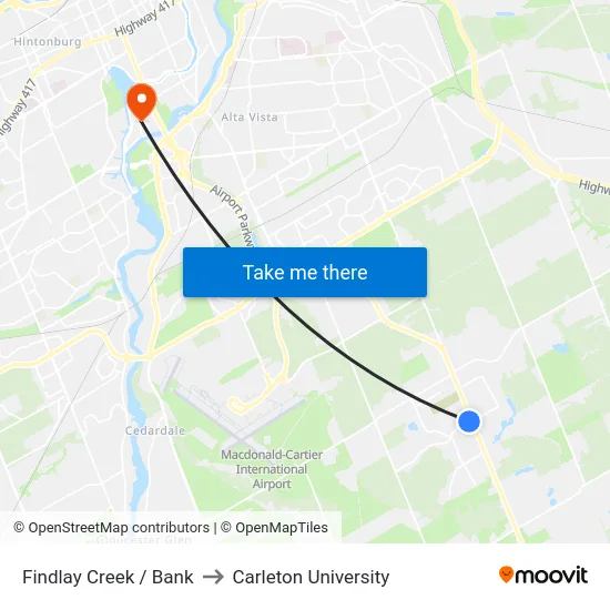 Findlay Creek / Bank to Carleton University map